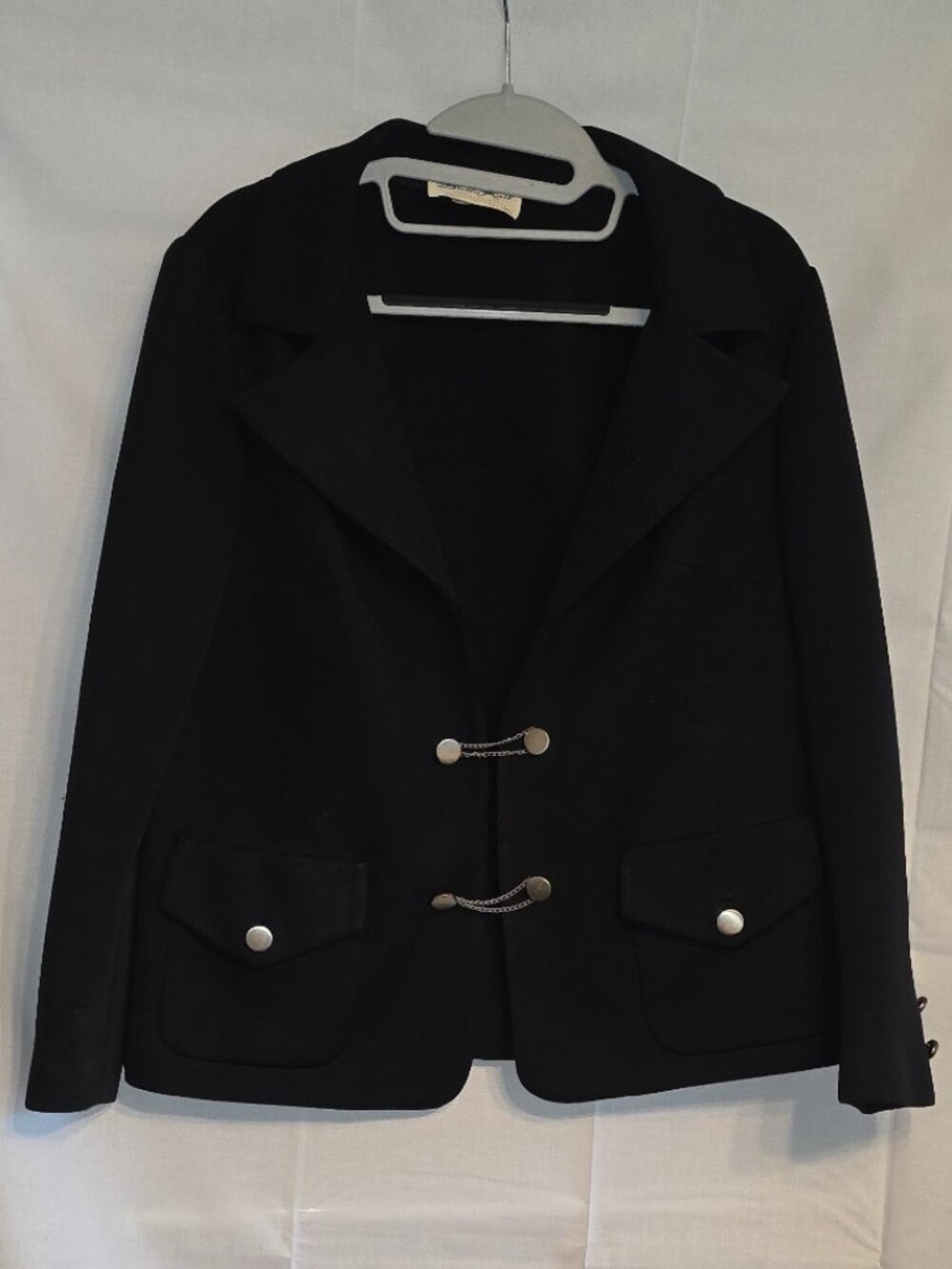Vintage Butte Knit Jacket Blazer Brushed Gold Tone Buttons Chain Linked Detail